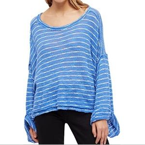 Free People Blue & White Striped Oversized Shirt